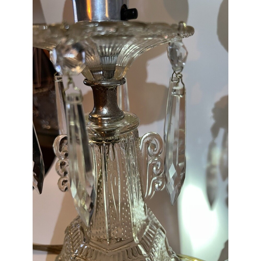 Antique Crystal Boudoir Glass Lamps w/Chandelier Prisms Etched Glass 1930s - Picture 2 of 7